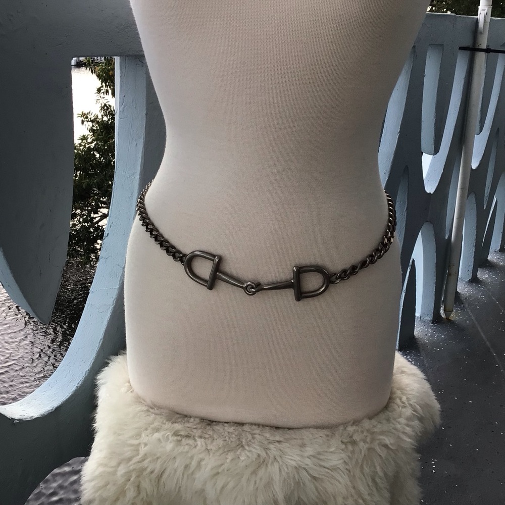 Handmade Equestrian Heavy Chain Link and Stirrup Slip Hook Buckle Metal Belt - Picture 6 of 7